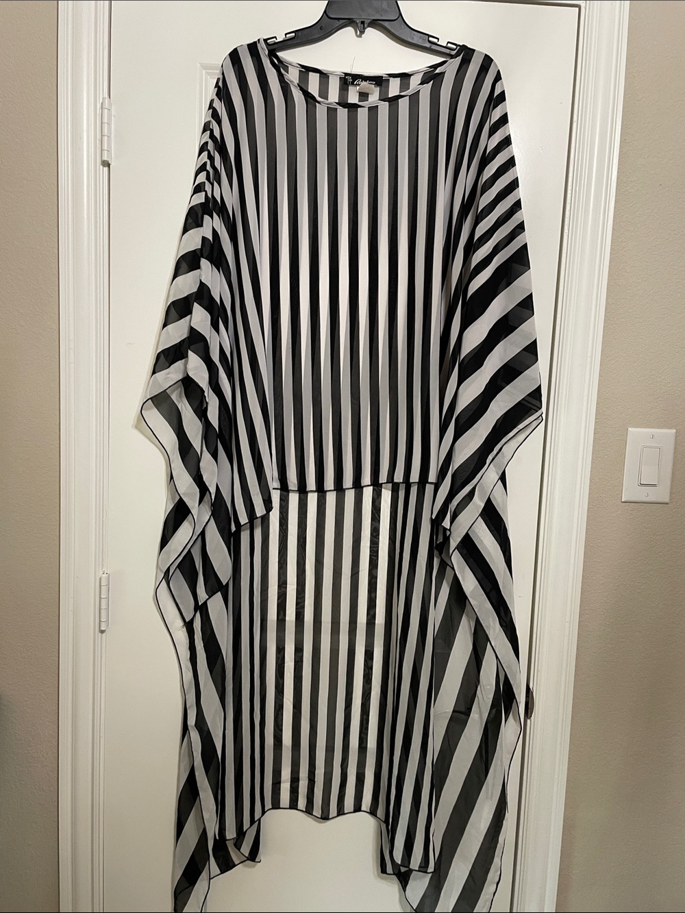 Black & White Vertical Stripe High/Low Sheer Kaftan. 2X